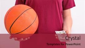  Presentation with basketball - Theme with woman holding money and basketball background and a crimson colored foreground
