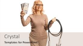  Presentation with cables - Slides having woman-holding-money-and-cables background and a coral colored foreground