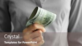  Presentation with money - PPT theme enhanced with woman holding money closeup background and a gray colored foreground