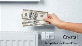  Presentation with battery - Audience pleasing presentation consisting of woman holding money near heating backdrop and a  colored foreground