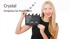  Presentation with clapboard - Beautiful PPT theme featuring woman holding movie clapboard isolated backdrop and a white colored foreground