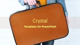  Presentation with brick wall - Presentation design enhanced with woman holding old suitcase on brick wall background background and a red colored foreground