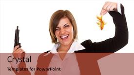  Presentation with happy young student girl holding - PPT theme consisting of woman holding one gold fish background and a red colored foreground