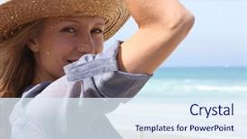  Presentation with straw - PPT theme enhanced with woman-holding-onto-her-straw background and a sky blue colored foreground