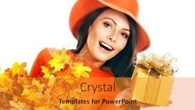  Presentation with fashion handbag - PPT layouts enhanced with woman holding orange leaf and handbag autumn fashion background and a gold colored foreground