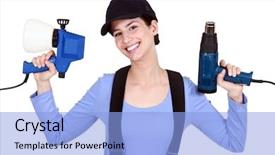  Presentation with spray paint - Slides consisting of woman holding paint sprayer background and a light blue colored foreground