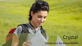  Presentation with old map paper ropes and compass - Presentation design with woman holding paper map finding background and a yellow colored foreground