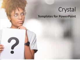  Presentation with brain - PPT theme with woman holding paper with question background and a light gray colored foreground