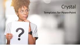  Presentation with brain thinking - PPT theme with woman holding paper with question background and a light gray colored foreground