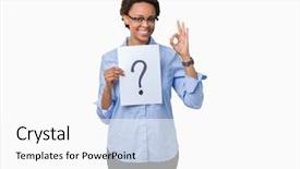  Presentation with african american in technology - Presentation featuring woman holding paper with question background and a  colored foreground