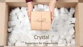  Presentation with box carton - Cool new PPT layouts with woman holding parcel gift box backdrop and a lemonade colored foreground