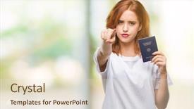  Presentation with passport - Amazing theme having woman holding passport of german backdrop and a  colored foreground