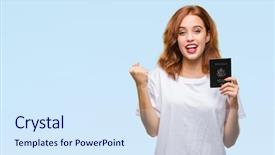  Presentation with united states - PPT theme with woman holding passport of united background and a  colored foreground