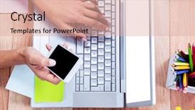  Presentation with feminine - Amazing slide deck having woman holding pencil - overhead of feminine hands using backdrop and a coral colored foreground