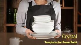  Presentation with tableware - Presentation theme with woman-holding-pile-of-tableware background and a tawny brown colored foreground