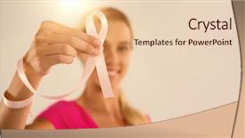  Presentation with pink ribbon breast awareness - Amazing slides having woman holding pink breast cancer backdrop and a lemonade colored foreground