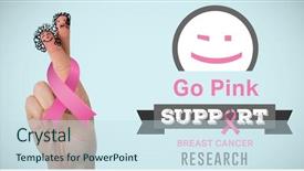  Presentation with pink ribbon breast awareness - Amazing PPT theme having woman holding pink breast cancer backdrop and a sky blue colored foreground