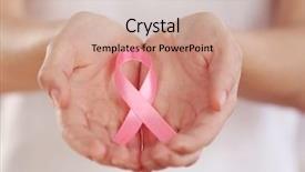  Presentation with pink ribbon - Beautiful PPT theme featuring woman holding pink ribbon cancer backdrop and a soft green colored foreground