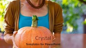  Presentation with thanksgiving - PPT theme featuring woman-holding-pumpkin-in-autumn background and a red colored foreground