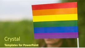  Presentation with woman rights - Presentation theme having woman-holding-rainbow-flag-lgbt background and a tawny brown colored foreground