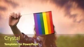  Presentation with woman rights - Presentation enhanced with woman-holding-rainbow-flag-lgbt background and a tawny brown colored foreground