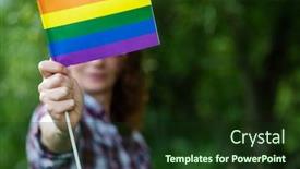 Presentation with rainbow lgbt - Beautiful PPT theme featuring woman-holding-rainbow-flag-lgbt backdrop and a tawny brown colored foreground