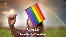  Presentation with rainbow flag - PPT theme having woman-holding-rainbow-flag-rainbow background and a tawny brown colored foreground