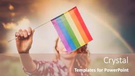  Presentation with woman rights - Presentation theme consisting of woman-holding-rainbow-flag-rainbow background and a coral colored foreground