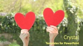  Presentation with hearts - Slide set with woman holding red hearts on blurred background volunteer concept background and a tawny brown colored foreground