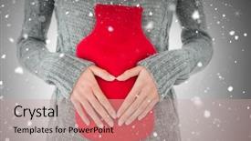  Presentation with falling snow - Audience pleasing PPT layouts consisting of woman holding red hot water backdrop and a  colored foreground