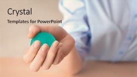  Presentation with rubber - Amazing presentation design having woman-holding-rubber-ball backdrop and a soft green colored foreground