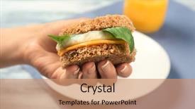  Presentation with woman praying over bible - Presentation design enhanced with holding sandwich with over easy background and a coral colored foreground