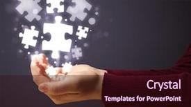  Presentation with holding puzzle pieces - Presentation theme featuring woman holding shining puzzle pieces background and a wine colored foreground