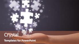  Presentation with holding puzzle pieces - PPT theme featuring woman holding shining puzzle pieces background and a tawny brown colored foreground