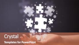  Presentation with holding puzzle pieces - PPT layouts with woman holding shining puzzle pieces background and a coral colored foreground