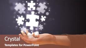  Presentation with holding puzzle pieces - PPT layouts enhanced with woman holding shining puzzle pieces background and a coral colored foreground