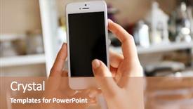  Presentation with smartphone - Presentation theme having woman holding smartphone indoors background and a coral colored foreground