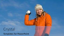  Presentation with snowball - PPT theme with woman-holding-snowball-in-hand background and a teal colored foreground