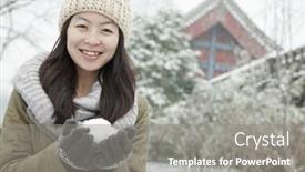  Presentation with snowball - Theme enhanced with woman holding snowball outside in park background and a gray colored foreground