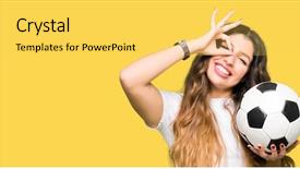  Presentation with soccer - PPT theme enhanced with woman holding soccer football ball background and a yellow colored foreground