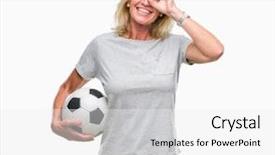  Presentation with football - PPT layouts enhanced with woman holding soccer football ball background and a  colored foreground