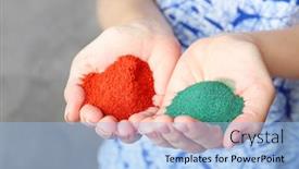  Presentation with spirulina - Colorful presentation theme enhanced with woman holding spirulina and goji berry powder indoors closeup backdrop and a light blue colored foreground