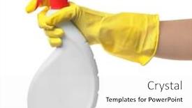  Presentation with spray - Cool new slide set with holding spray bottle of detergent backdrop and a white colored foreground
