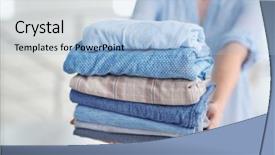  Presentation with stack - Theme consisting of woman holding stack of clothes background and a light blue colored foreground