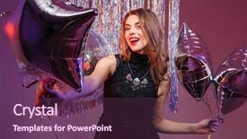  Presentation with black and white shapes - Theme with woman holding star shaped balloons background and a tawny brown colored foreground