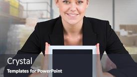  Presentation with storage - Beautiful theme featuring woman-holding-tablet-with-stock backdrop and a  colored foreground