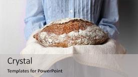  Presentation with fresh bread subway food - PPT theme featuring woman-holding-tasty-fresh-bread background and a light gray colored foreground