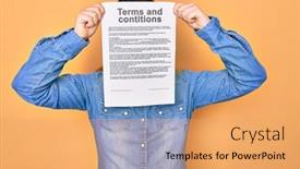  Presentation with yellow paper - Colorful PPT layouts enhanced with woman-holding-terms-and-conditions backdrop and a yellow colored foreground