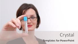  Presentation with test - Colorful slides enhanced with woman-holding-test-tube backdrop and a light gray colored foreground
