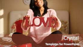  Presentation with love - PPT layouts featuring woman holding the word love background and a tawny brown colored foreground